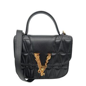 Versace  Virtus Leather Top Handle Shoulder Bag Black